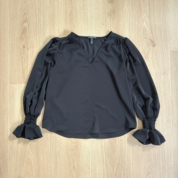 Aqua Black V-Neck Blouse - Picture 2 of 7